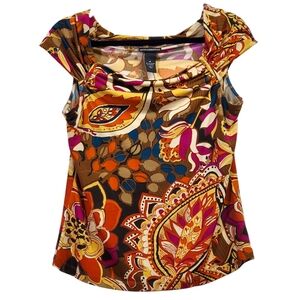 Petite Sophisticate Multicolor Paisley Blouse Size Medium Euc